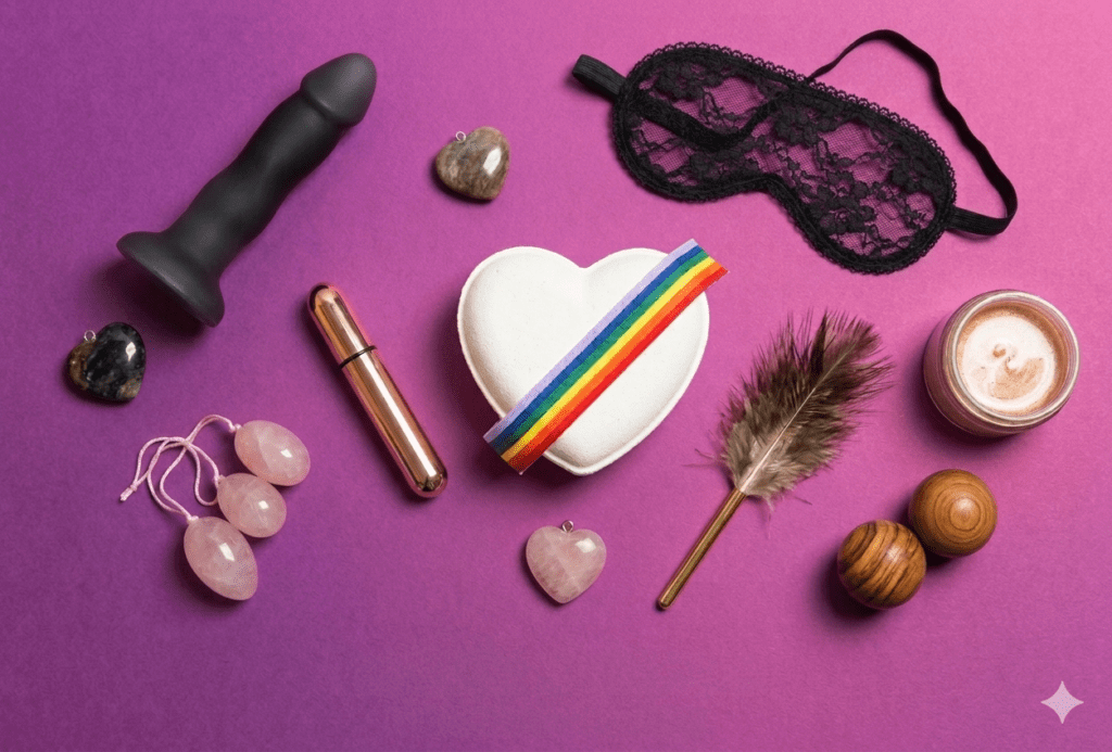 silicone and glass dildos displayed for comparison